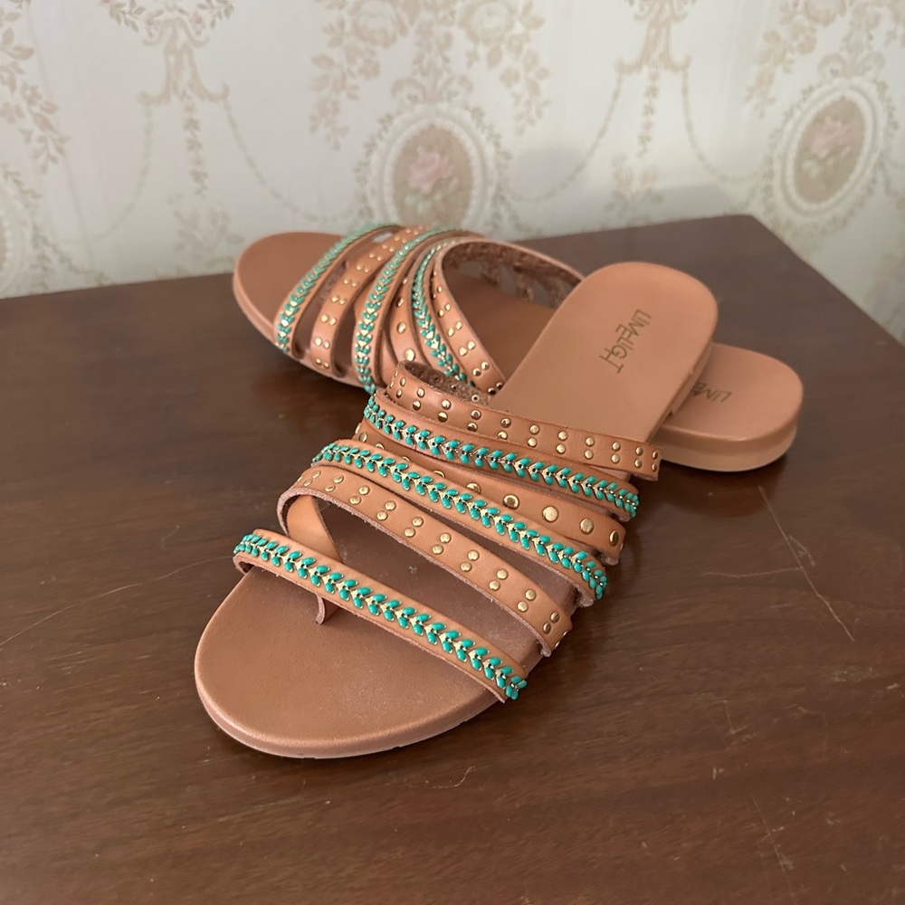 Genuine Leather Limelight - Tan and Green Women's Sandals. Never worn.